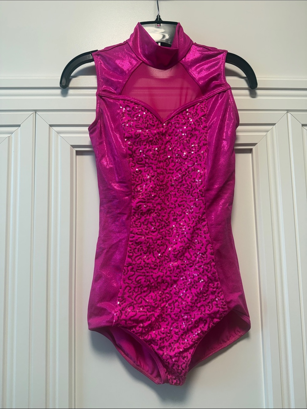 balera Hot Pink Sequin High-Neck Dance Leotard